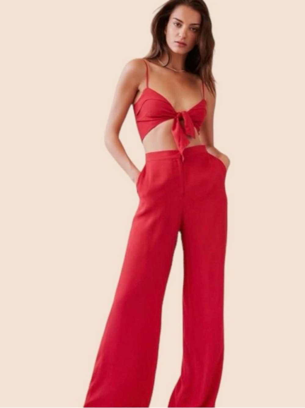 Andjela Bella Red Tie-Front Crop Top.